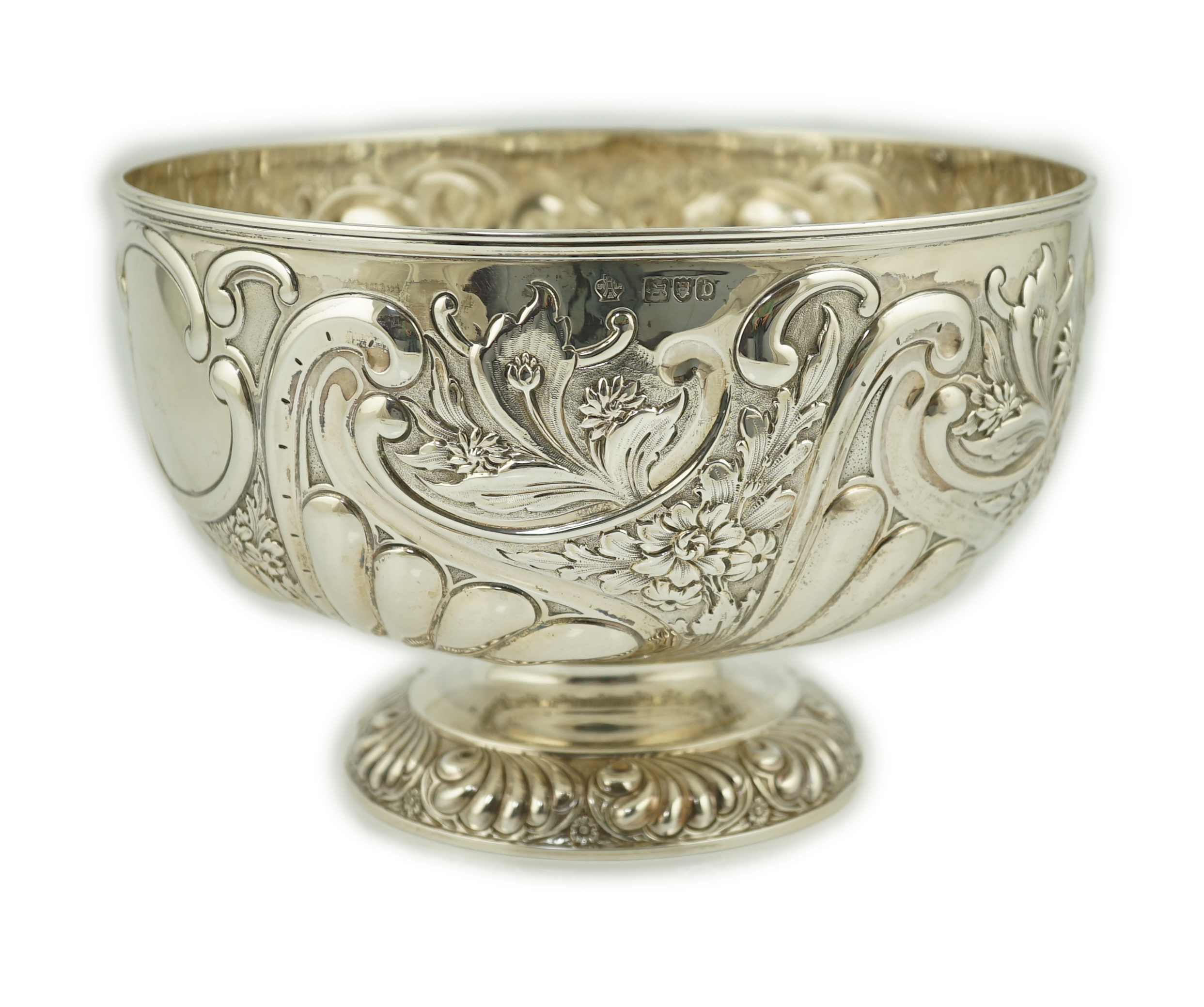A late Victorian repousse silver rose bowl, by William Hutton & Sons